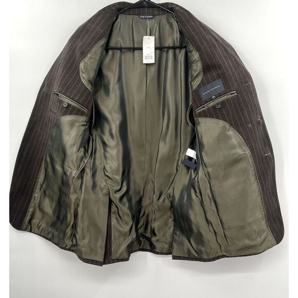 Banana Republic 38S Chalk Stripe Flannel 100% Cotton Stretch Tweed Suit Jacket - Picture 8 of 13